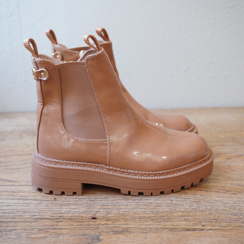 Sam Edelman Kids Size 12 Tan Laguna 3 Patent Leather Lug Sole Chelsea Boots
